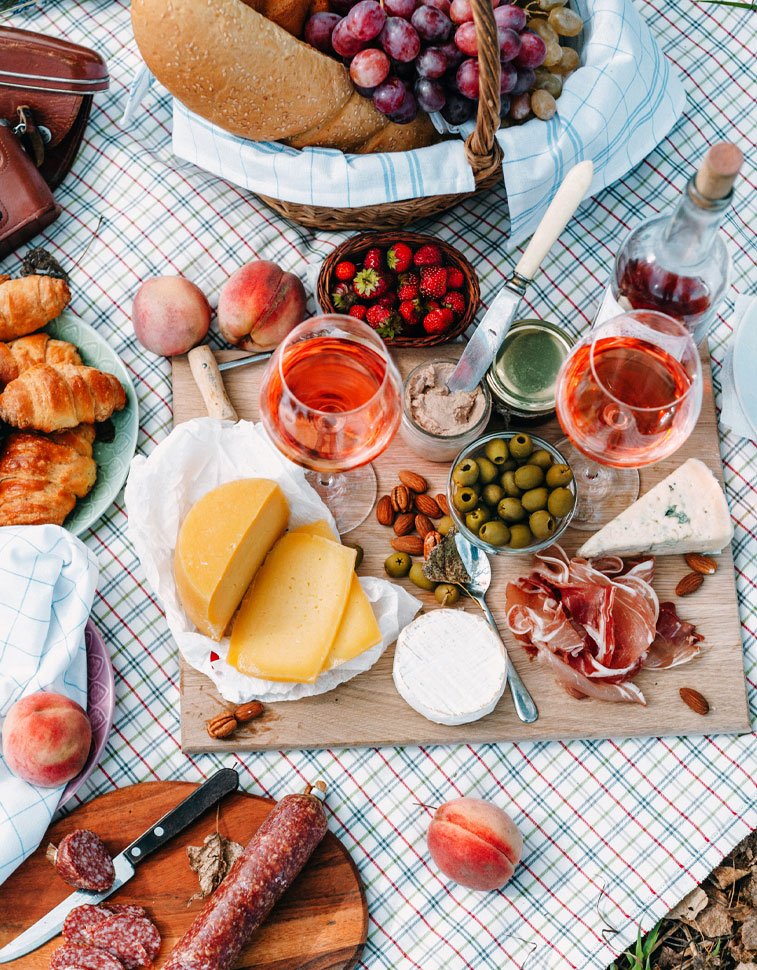 Antipasto platter picnic and rose